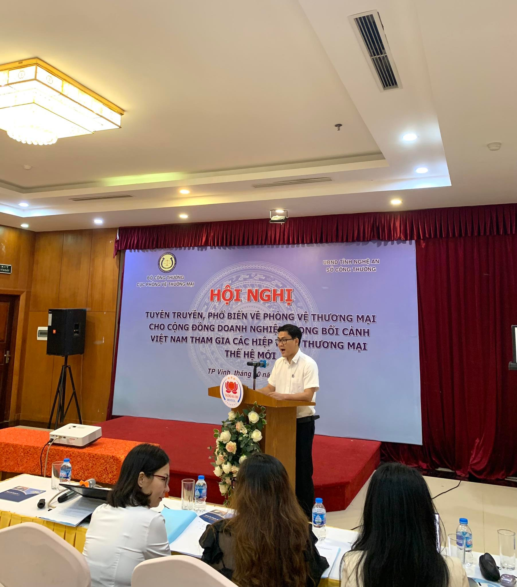 Hội thảo “Tuyên truyền, phổ biến về Phòng vệ thương mại cho cộng đồng doanh nghiệp trong bối cảnh Việt Nam tham gia các Hiệp định thương mại tự do thế hệ mới” tại Nghệ An